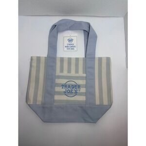 Trader Joe's Striped Mini Canvas Tote Bag Light Blue Reusable Bag NWT